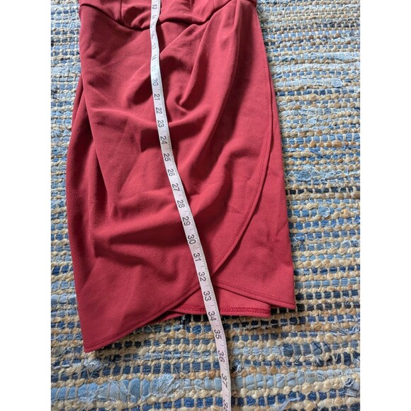 Lulus Rust Red Forever Your Girl Bodycon Mini Dress Size M Faux Wrap Stretch - Picture 4 of 8